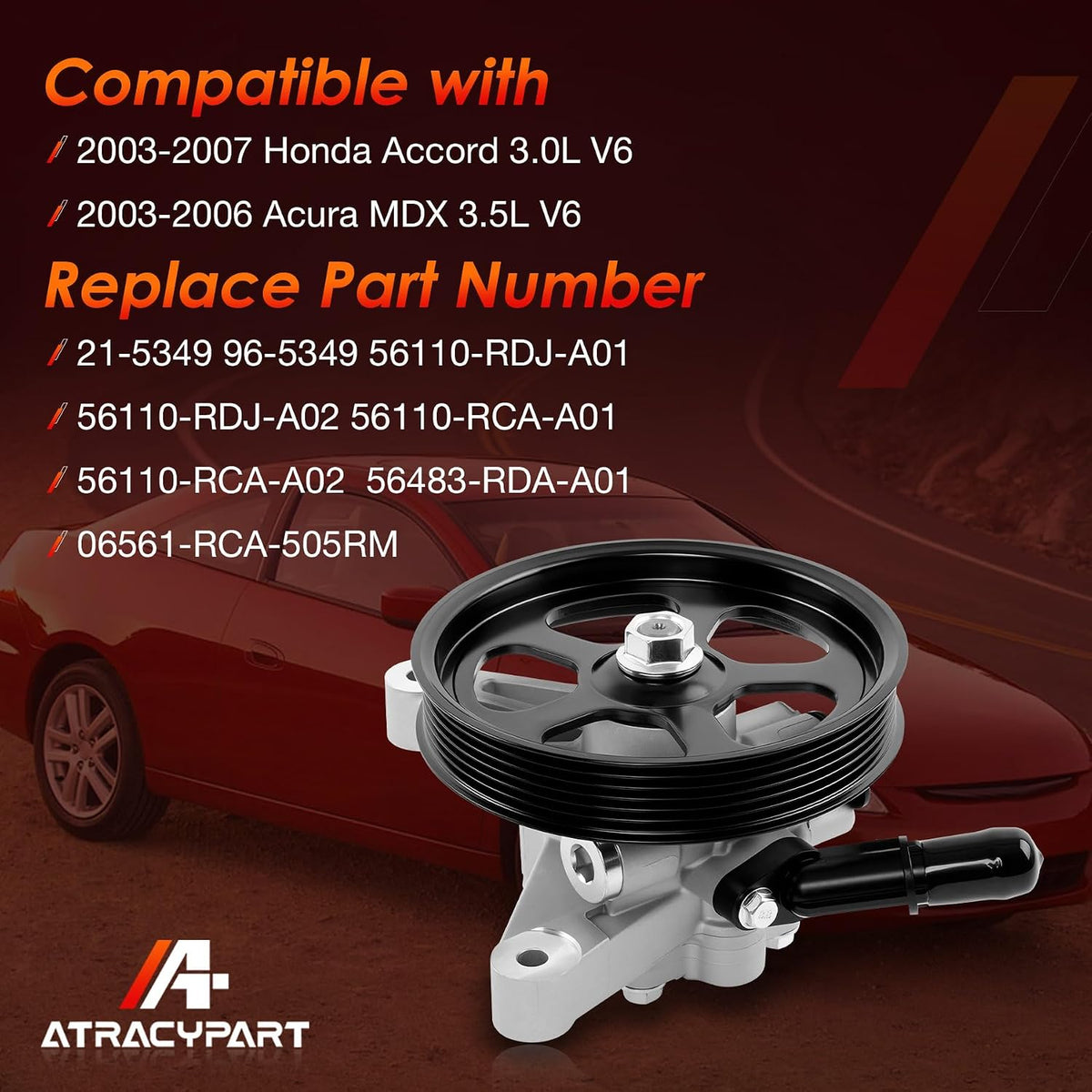Power Steering Pump Compatible with 2003-2007 Honda Accord 3.0L V6
