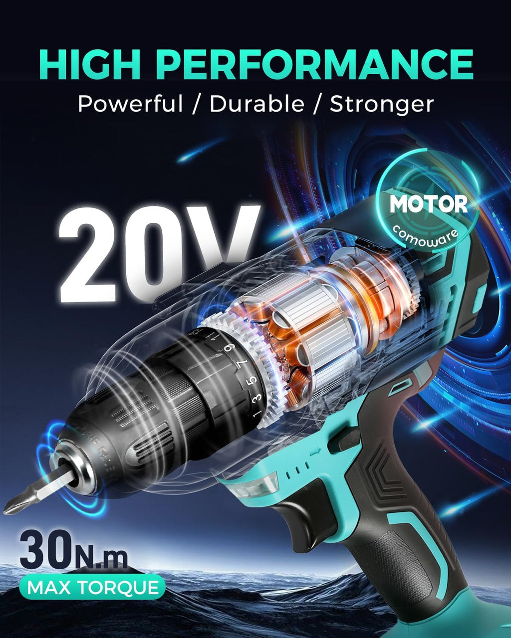 20V Cordless Drill, Electric Power Drill Set with 1 Battery & Charger, 3/8" Keyless Chuck, 2 Variable Speed, 266