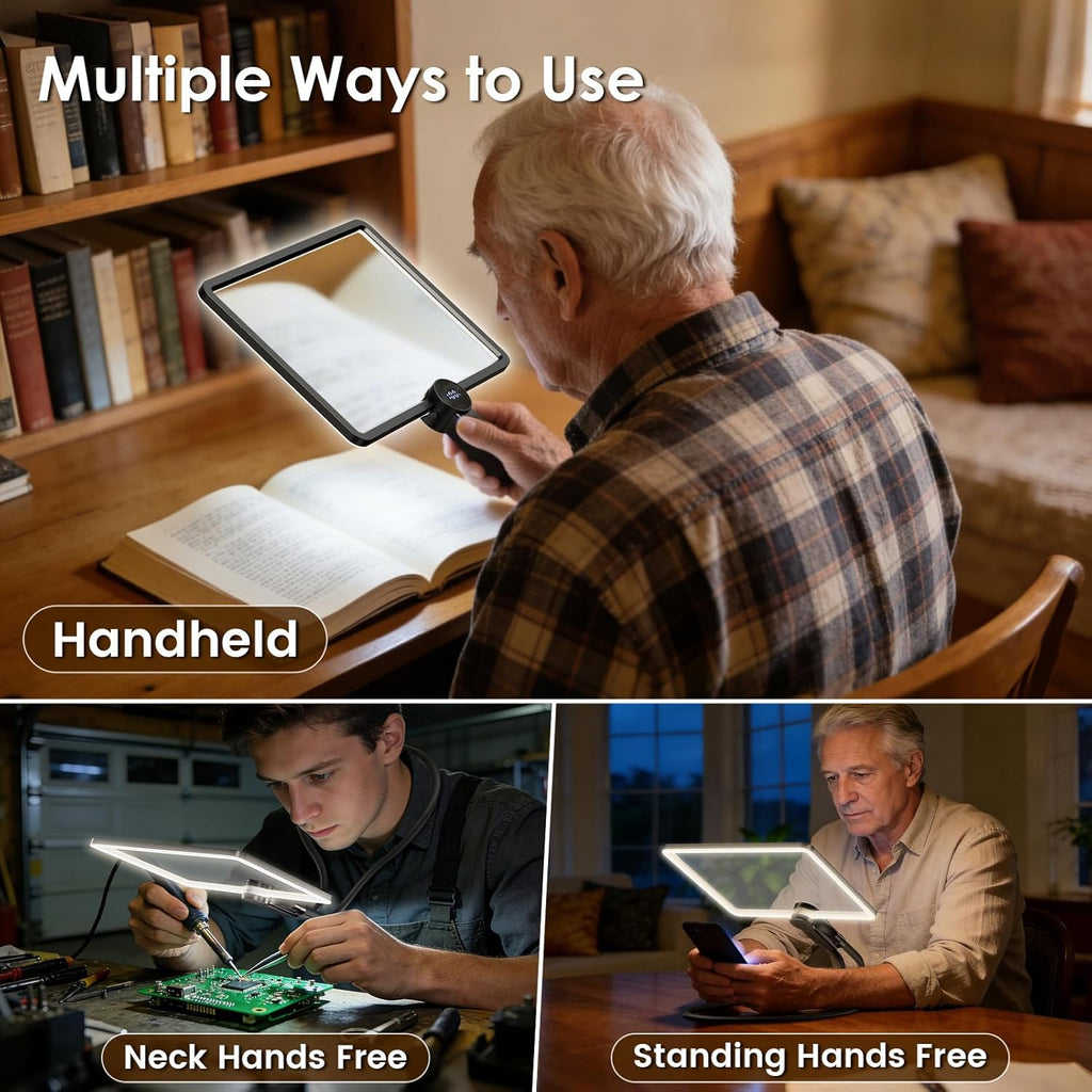 Magnifying Glass with Light for Reading, Rechargeable 5X Full Page 9.25" x 6.5" Book Magnifer Neck Wearable Hands