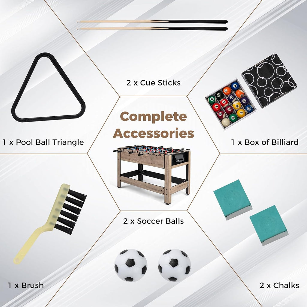 2-in-1 Swivel Multi Game Table, 48” Combo Game Table with Foosball & Pool for Adults, Indoor Outdoor Combination