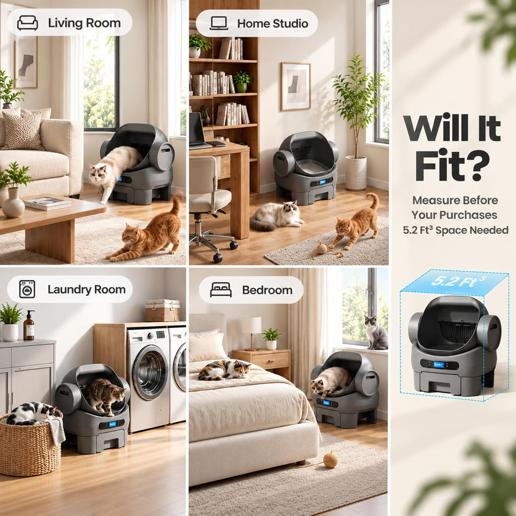 Open-Top Automatic Cat Litter Box, Self Cleaning Litter Box for Multiple Cats, 10 Safety Sensors, Large Capacity with