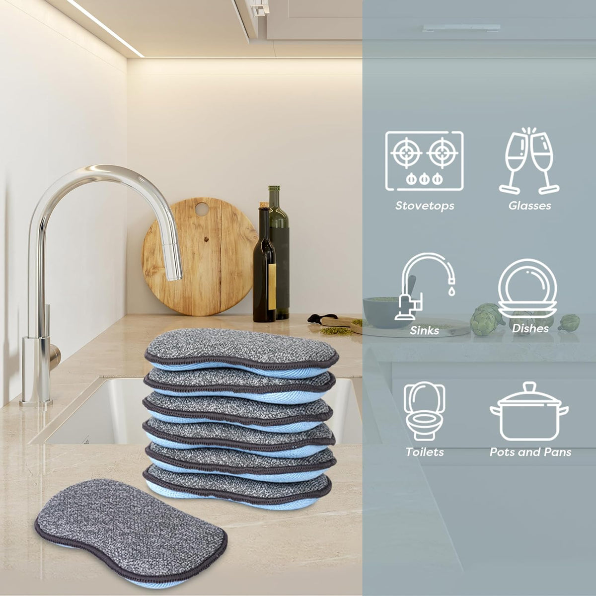 Multi-Purpose Scrub Sponges for Kitchen By Scrub- it - Non-Scratch Microfiber Sponge Along with Heavy Duty Scouring
