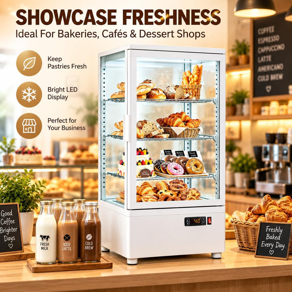 2.0 Cu.Ft. Countertop Bakery Display Refrigerator with LED Lighting, Rear Sliding Door, Air-Cooling, and Automatic