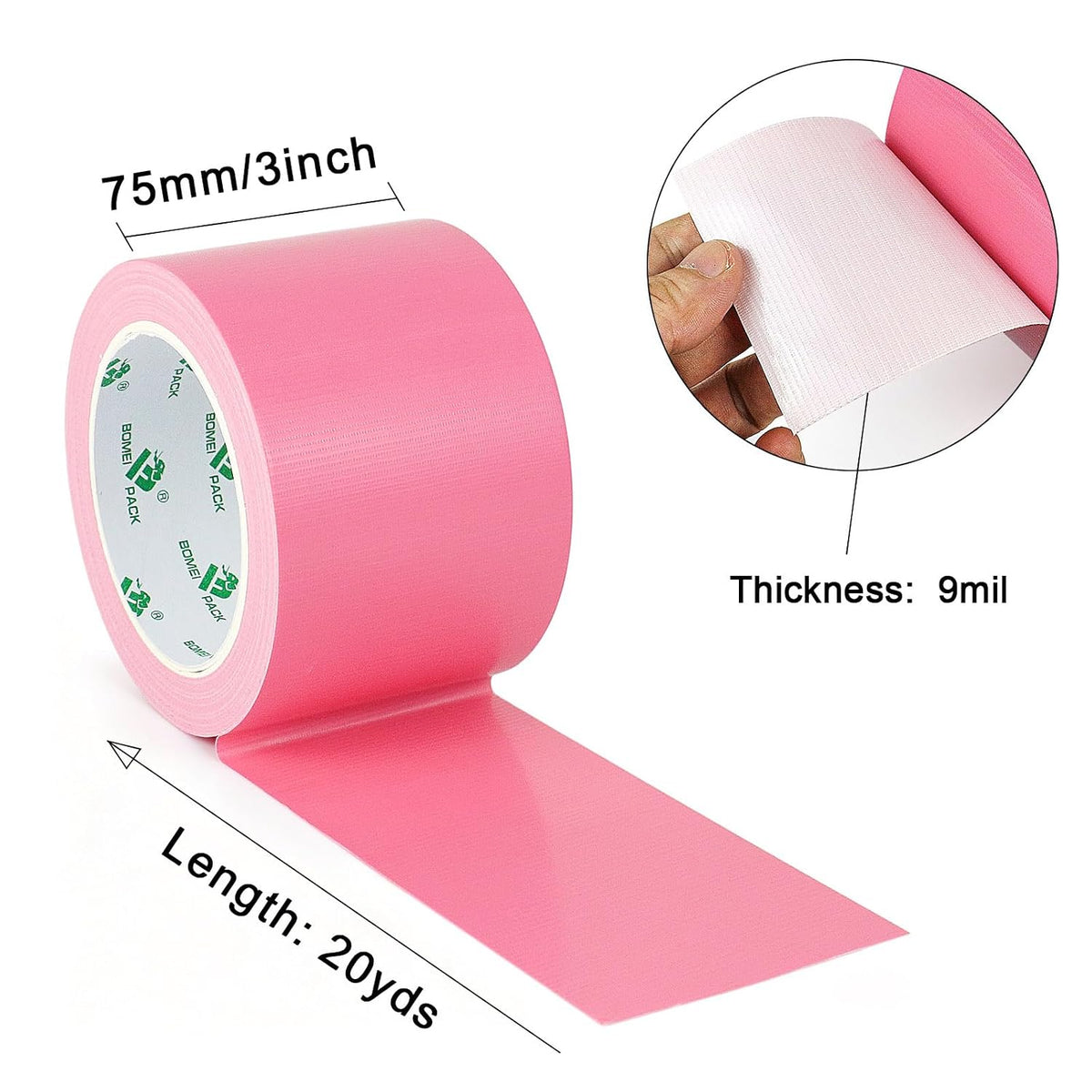 1Pack 3inch Duct Tape Heavy Duty Waterproof Pink 9Mil 20Yds