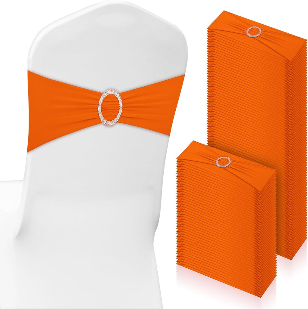 150 Pieces Spandex Stretch Chair Sashes Bows Elastic Chair Cover Bands Ties with Buckle Slider for Wedding Party
