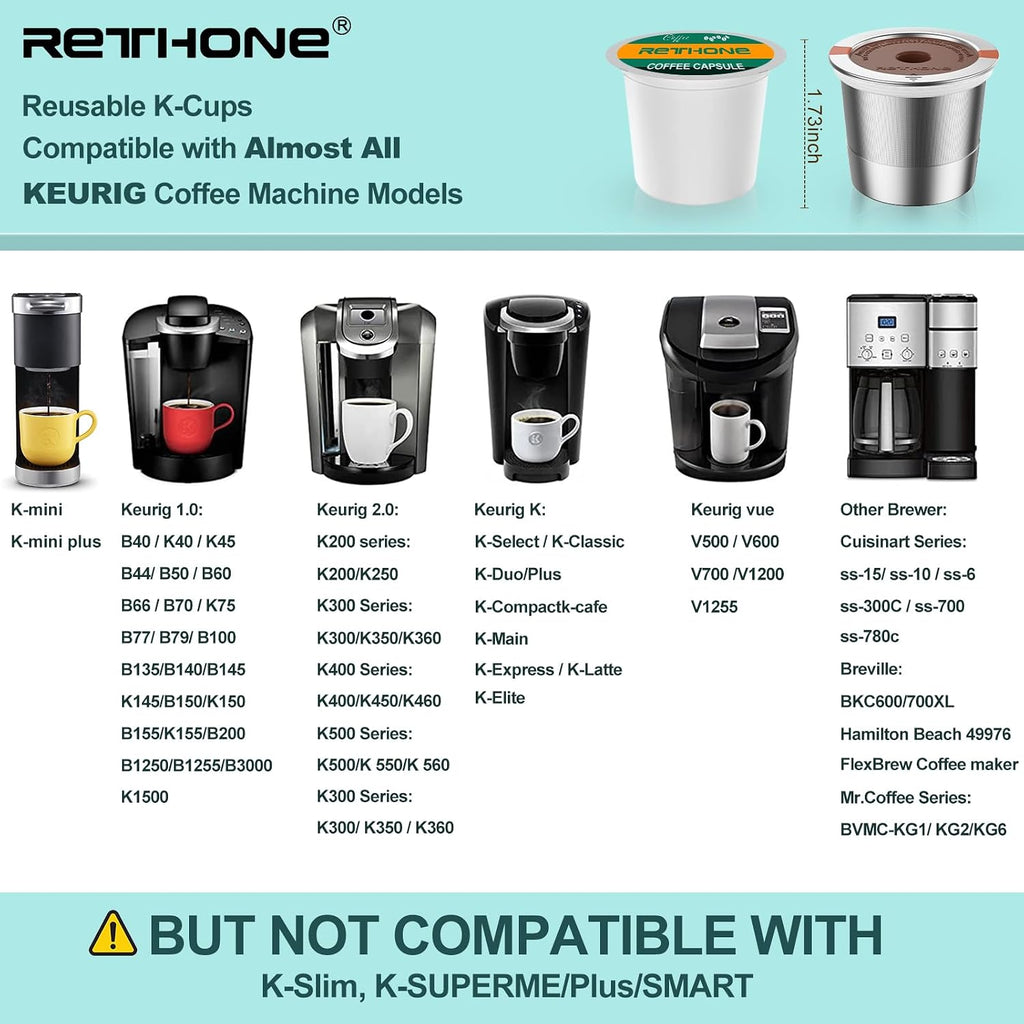 K Cup Reusable Coffee Pods, Stainless Steel Reusable K Cups Compatible with Keurig 1.0 & 2.0 Coffee Machines Brewers