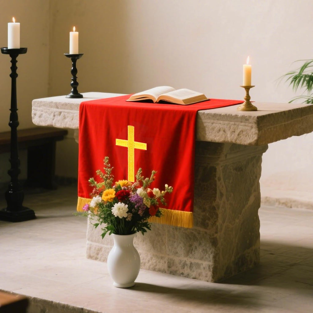 Set of 3 Reversible Parament Set,Pulpit Scarf and Communion Table Runner Bible Bookmark with Embroidered Cross Church