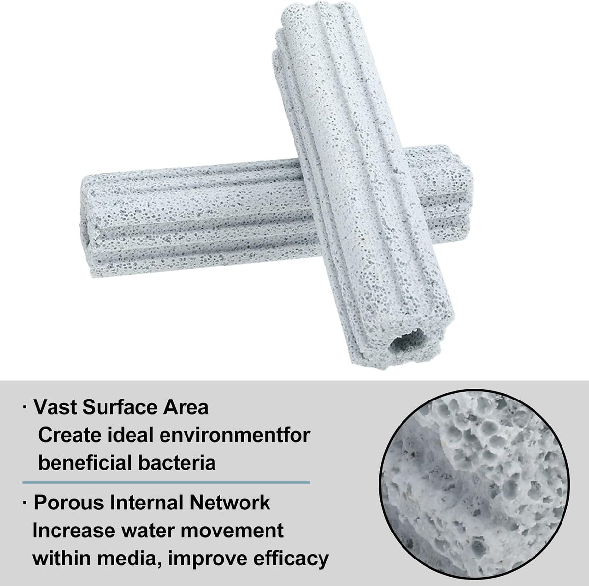 Ceramic Bio Filter Media for Aquarium Sump Canister Pond Fish Tank, Vast Surface Area (6.2" Length / 90pcs)