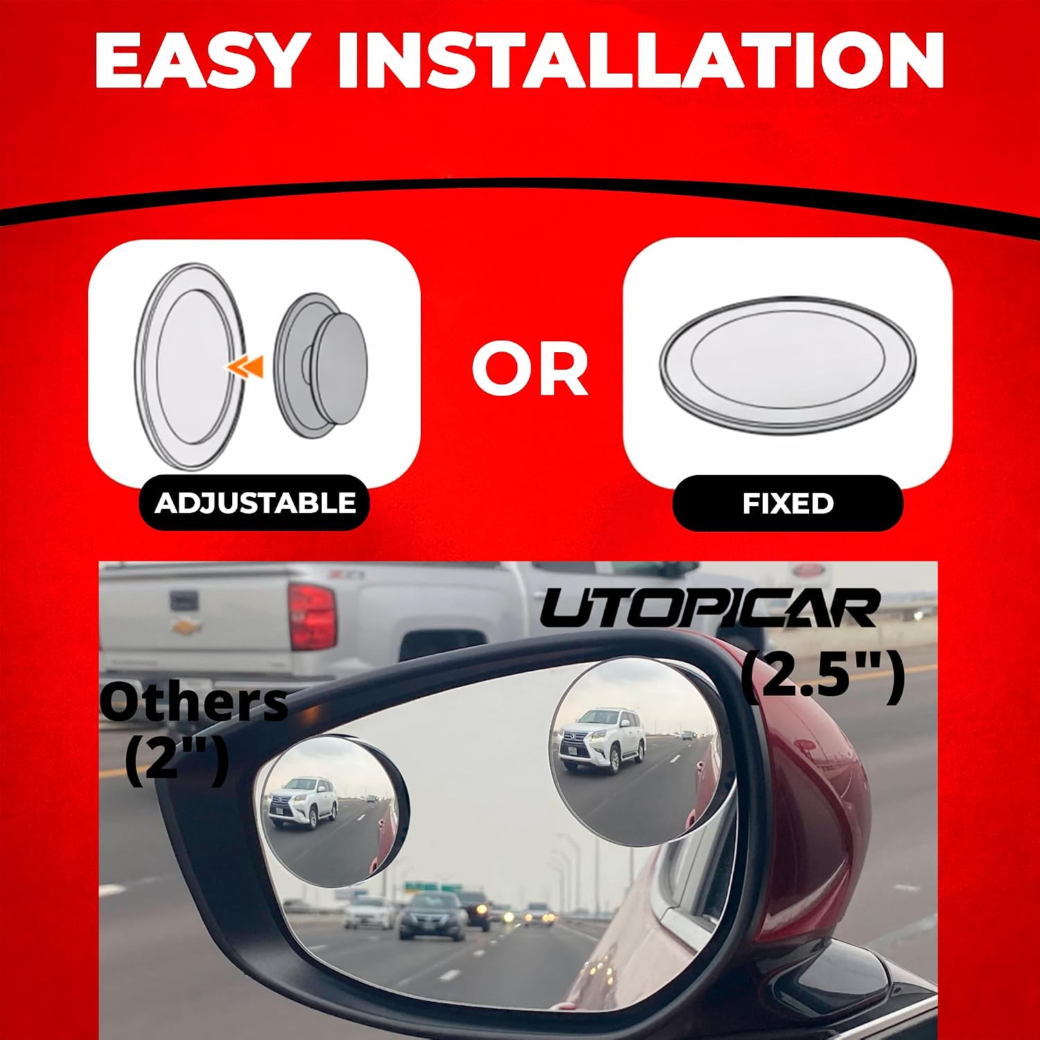 Car Blind Spot Mirror Round 2.5" - HD Glass Frameless Convex Mirror Car - Automotive Exterior Blindspot Car Mirror