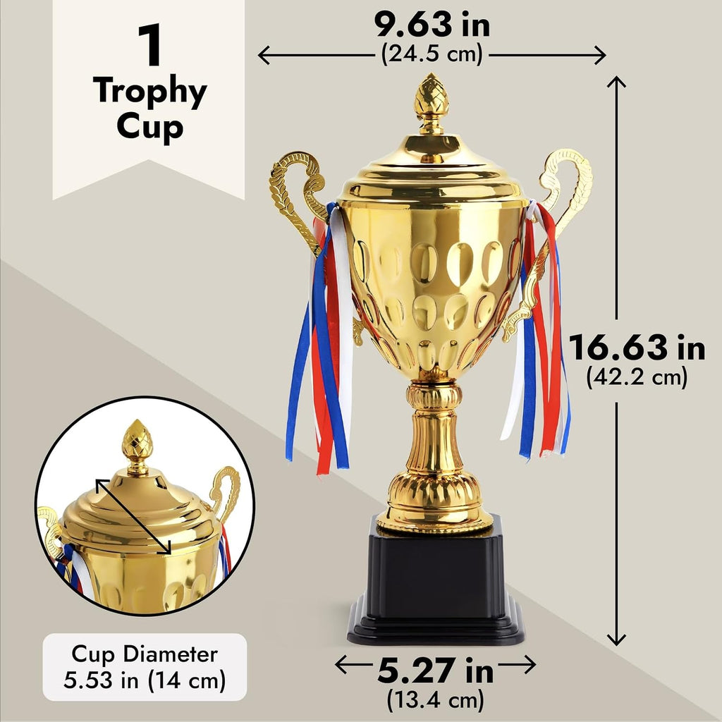 Trophy Award Cup - 16.63-Inch Gold-Plated Steel, Glossy Finish - 1st Place Award, Soccer Cup & Football Trophy