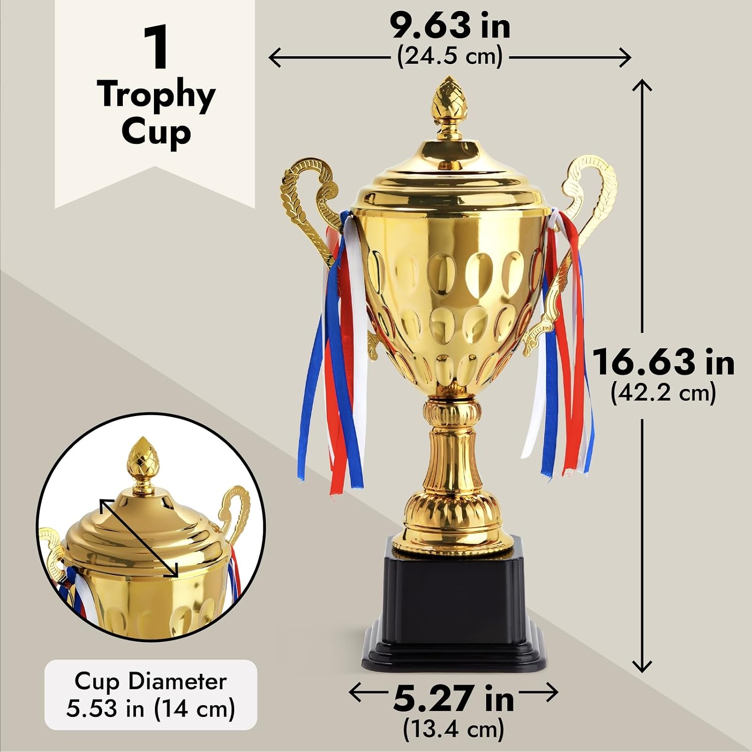 Trophy Award Cup - 16.63-Inch Gold-Plated Steel, Glossy Finish - 1st Place Award, Soccer Cup & Football Trophy