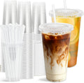 100 Pack 24 oz Clear Plastic Cups with Lids and Straws Disposable
