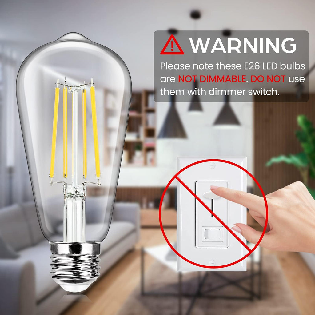 24-Pack Vintage LED Edsion Bulbs 100W Equivalent, E26 Base Bulb 8W 5000K