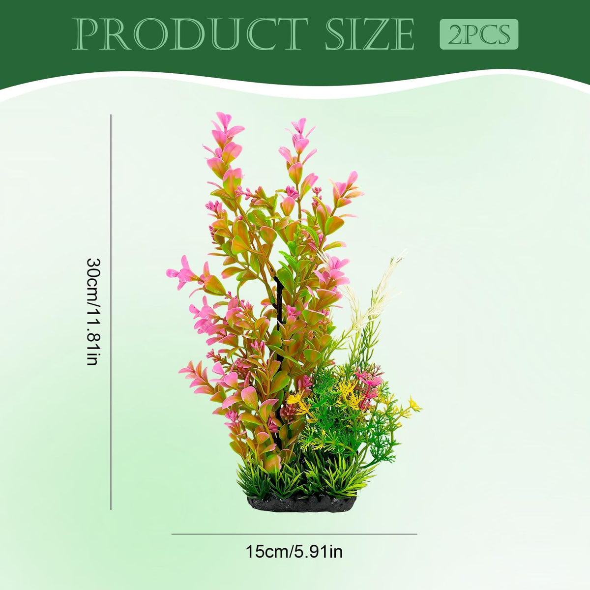 Aquarium Plants 2-Pack Plastic Fish Tank Decor Pink Gradient