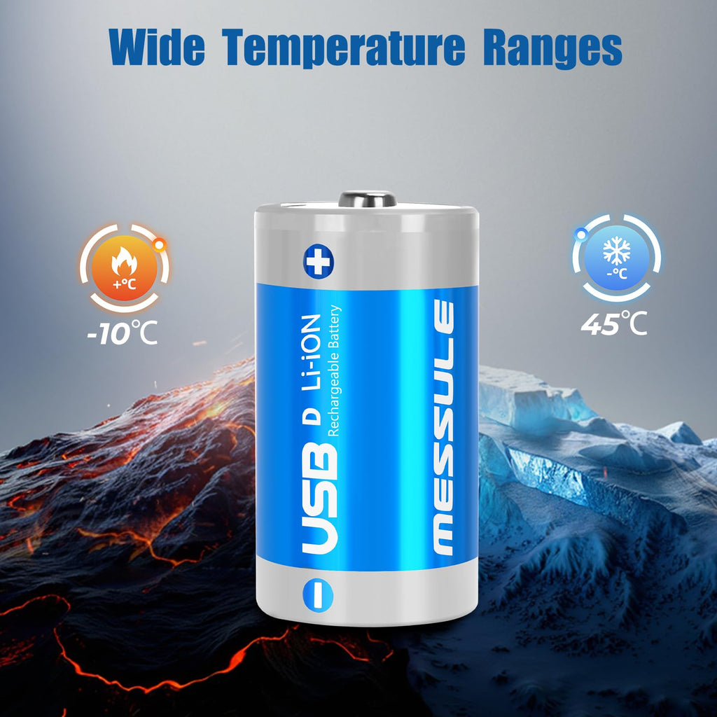 Rechargeable Lithium D Batteries with 4 in 1 USB-C Charge Cable