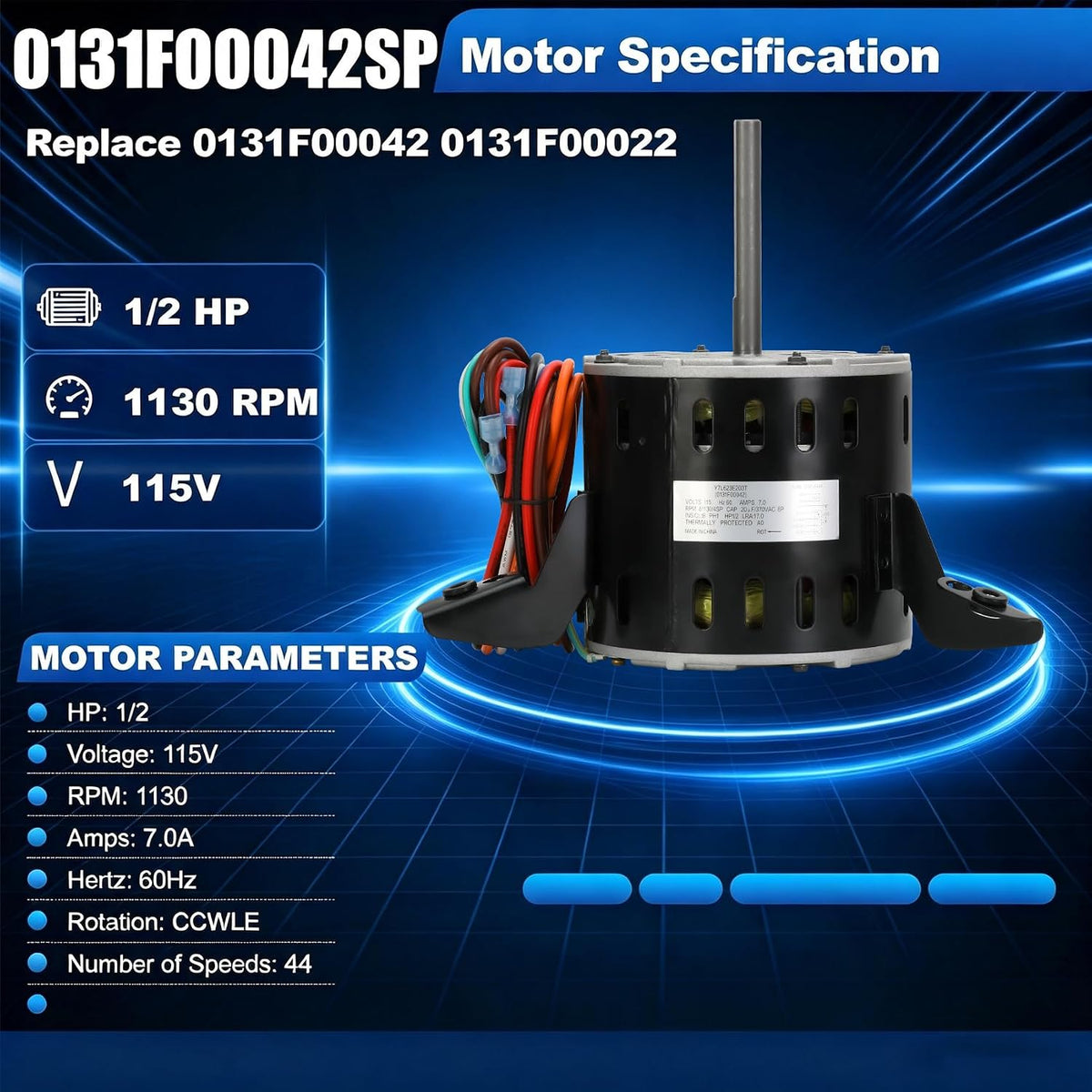 0131F00042SP Blower Motor, 1/2HP 7A 1130RPM 115V