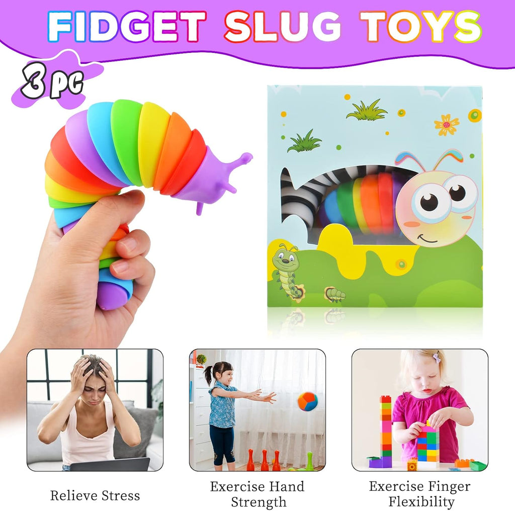 Fidget Slug Toy 3Pcs Autism Sensory Toys for Autistic Children Airplane Car Travel Essential Toys Gifts for Kids