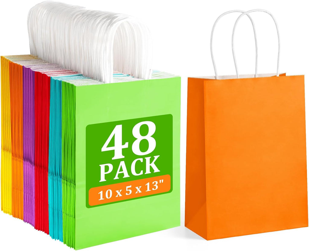 Large Gift Bags with Handles 10x5x13 Inch Assorted Colors 48 Pack