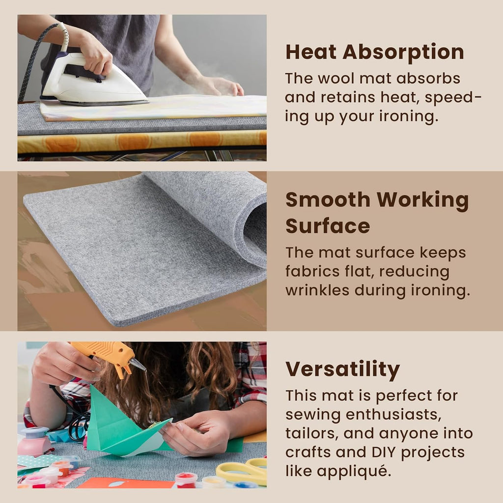 13x17" Wool Pressing Mat, 100% New Zealand Wool Ironing Mat | Felted Wool Ironing Board for Sewing, Quilting, DIY