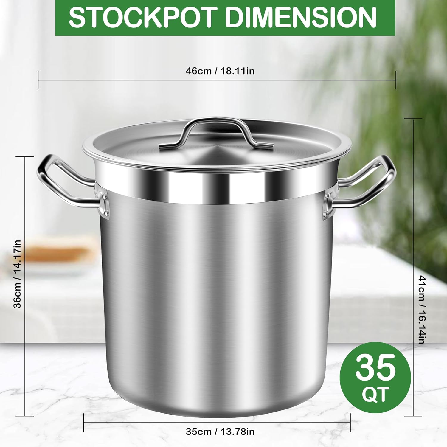 35 Quart Commercial Grade Large Stock Pot - Soup Pot with Lid - Non-Nickel Stainless Steel - Healthy Cookware