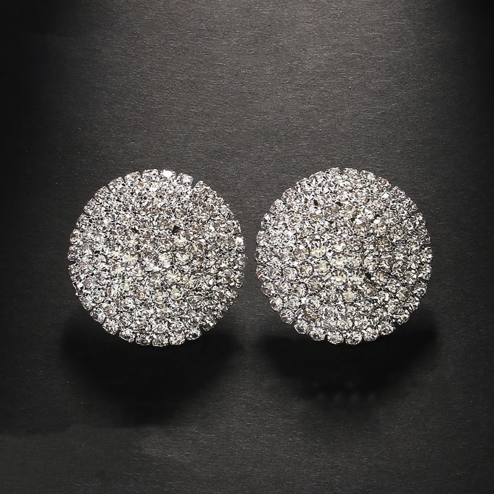 Bling Rhinestone Stud Earrings for Women Large Statement Round Earrings |