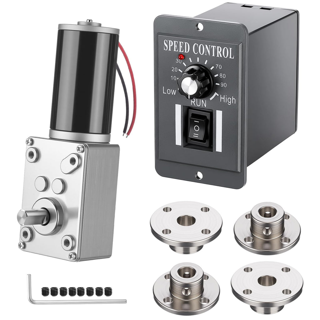 Sabary 6 Piece 12v 12rpm Dc Worm Gear Motor Kit with 20a Pwm Speed Controller for Forward and Reverse Control, High Torque Self-Locking Motor for DIY Automation, Robotics (Standard Panel Controller)