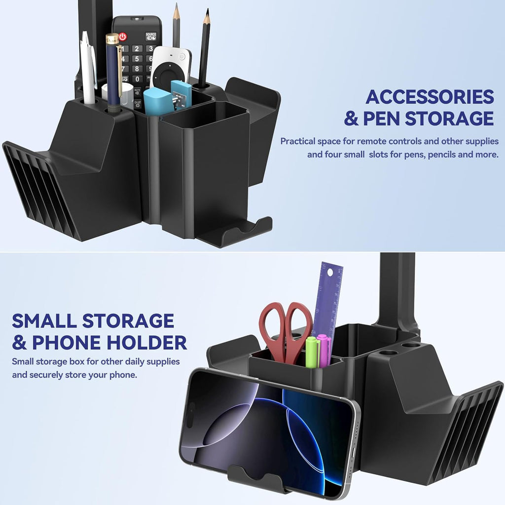 Dual Controller Holder with Headphone Stand - Multi-Functional Desk Storage Box with Phone Holder - Universal