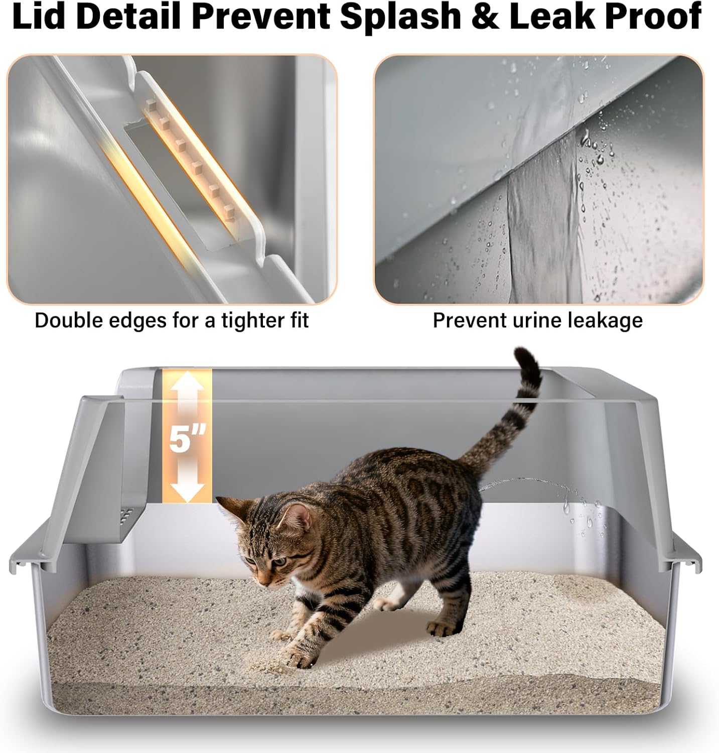 Stainless Steel Cat Litter Box with Lid, Large Metal Litter Box Stainless Steel with Mat & Scoop