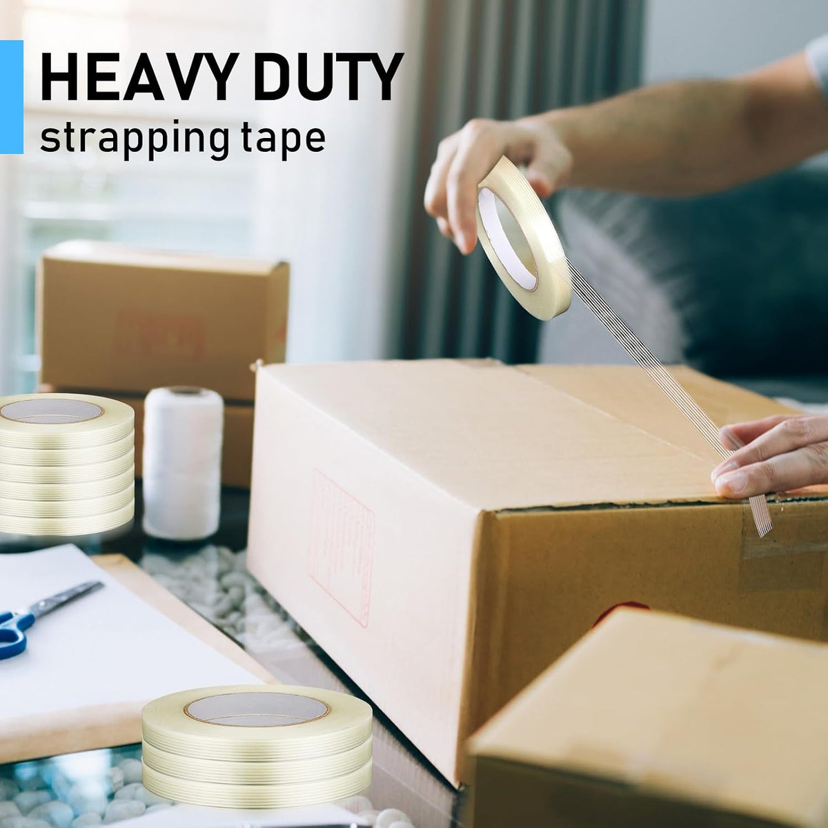 50 Rolls Filament Strapping Tape Bulk 1/2 Inch x 60 Yards