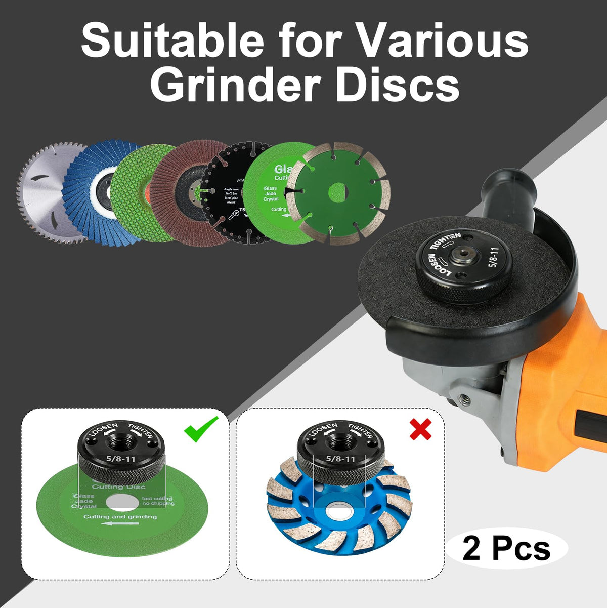 Angle Grinder Nut 5/8"-11, 2 PCS Self-Locking Flange Nuts