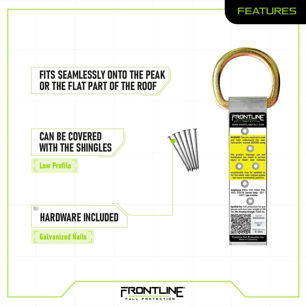 Frontline ROSU01SS Stainless Steel Permanent Roof Anchor | Corrosion Resistant | 5,000 lbs Strength | OSHA & ANSI