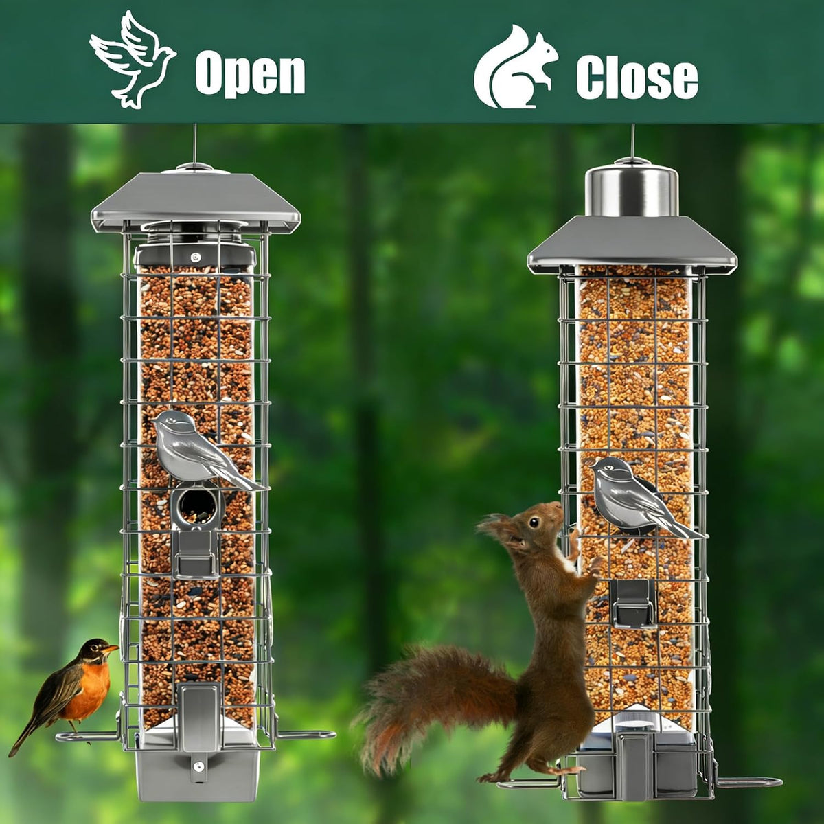 Squirrel Proof Bird Feeders for Outdoors, Metal Wild Bird Feeder for Outside Hanging, 4 Ports Perches, 3LB Large