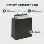 Large Black Kraft Paper Gift Bags with Handles, 13x7x13 Inch, 100Pack