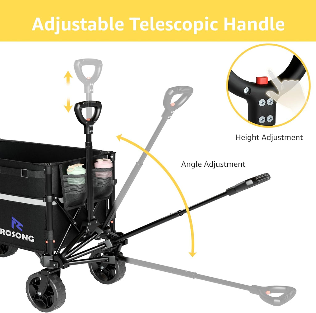 Collapsible Wagon Cart with Wheels Foldable - Folding Utility Heavy Duty Wagons Carts for Grocery Sports Garden