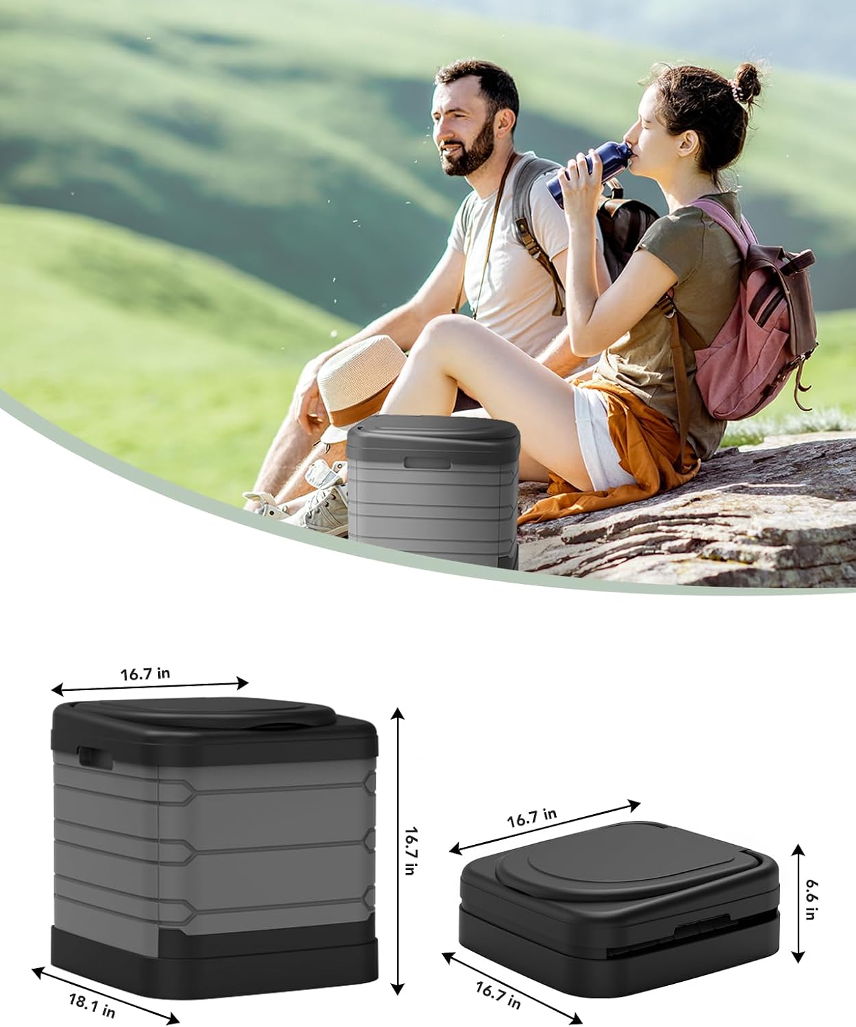 XXL Portable Toilet for Adults, Upgraded Camping Toilets Collapsible Toilet Extra Large 16.7-inch High Porta Potty