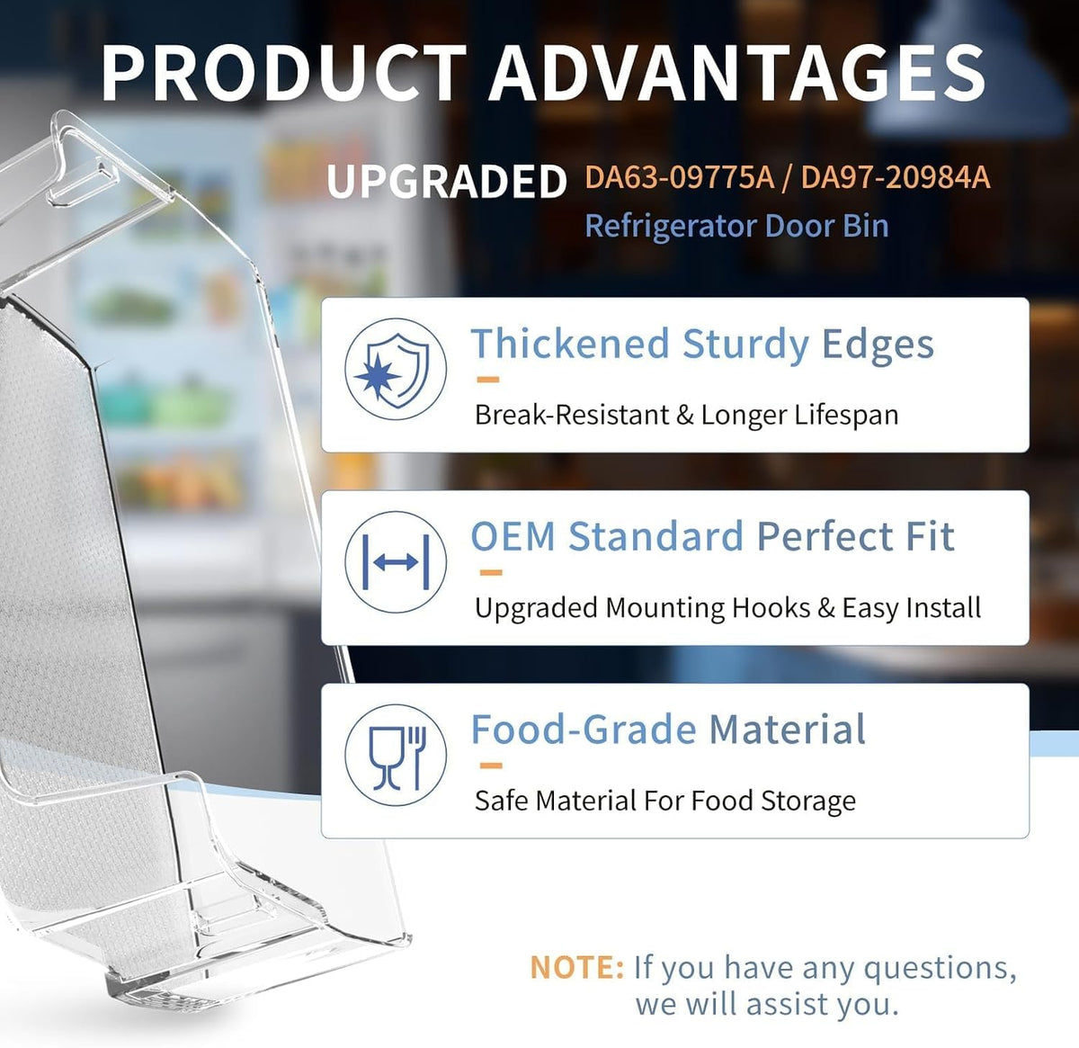 Upgraded DA63-09775A DA97-20984A Refrigerator Door Bin (Right Side)