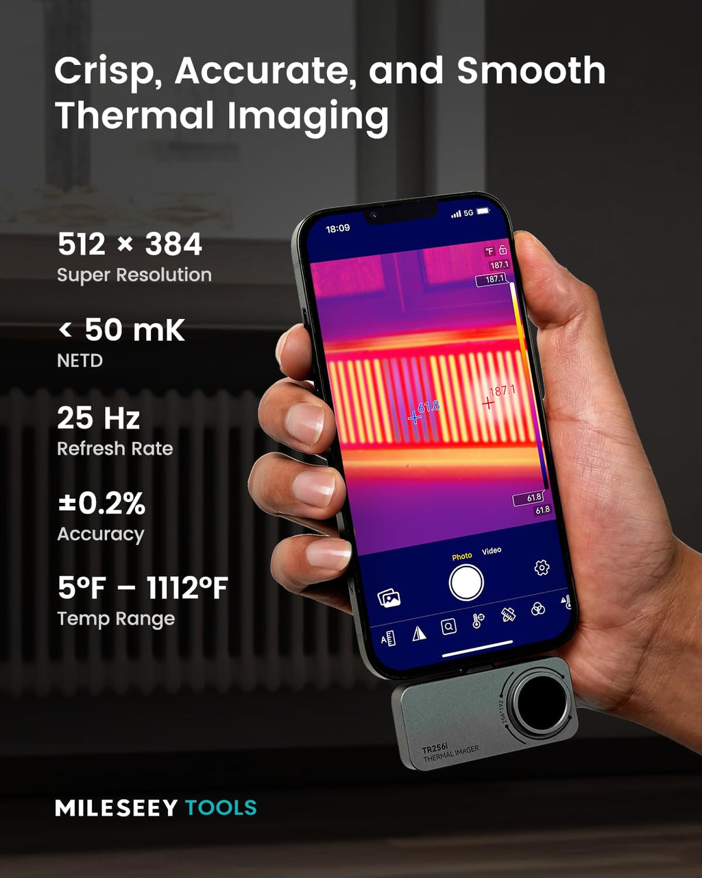 TR256i Thermal Imaging Camera for iOS (iPhone 17/16/15 and iPad w/USB-C), 512×384 Super Resolution Infrared Camera