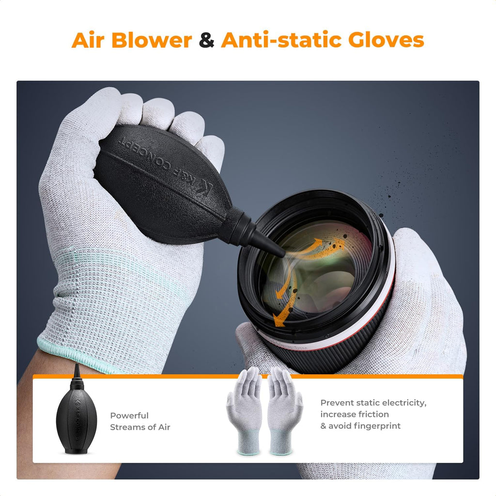Professional Camera Cleaning Kit - Sensor Cleaner, APS-C & Full-Frame Swabs, Air Blower, Lens Brush, Gloves, Lens