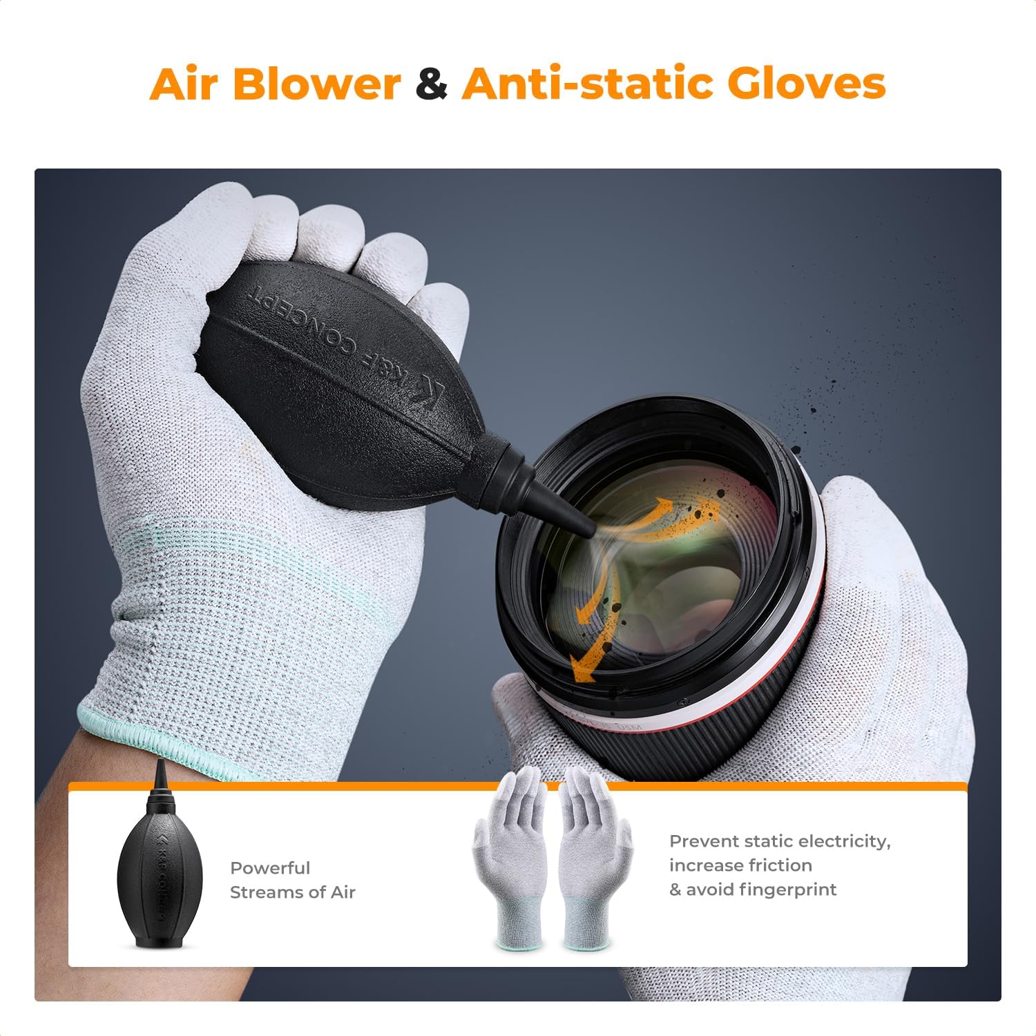 Professional Camera Cleaning Kit - Sensor Cleaner, APS-C & Full-Frame Swabs, Air Blower, Lens Brush, Gloves, Lens