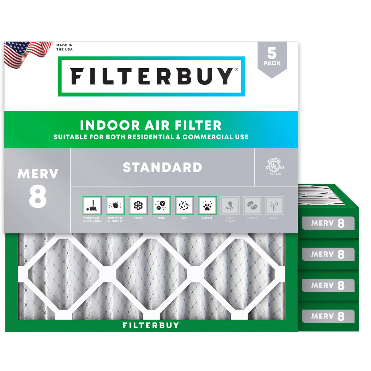 24x24x2 Air Filter MERV 8 Dust & Allergy Defense (5-Pack)
