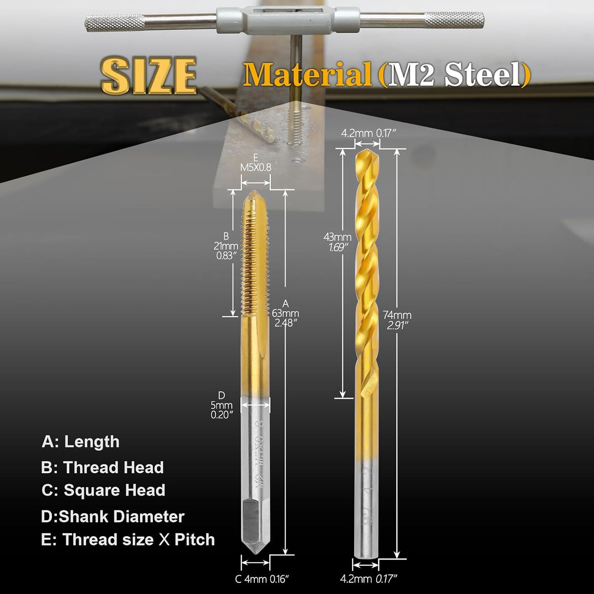 M5 x0.8 Tap and 4.2mm Drill Bit,M2 HSS Metric Threading Drill and Tap Set