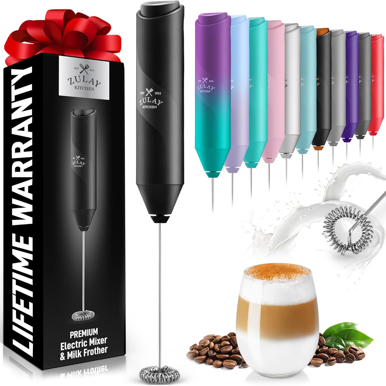 Powerful Milk Frother Wand - Handheld Stainless Steel - Battery Operated Drink Mixer for Coffee, Lattes, Cappuccino