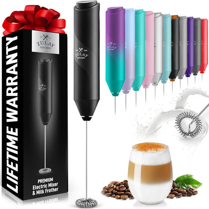 Powerful Milk Frother Wand - Handheld Stainless Steel - Battery Operated Drink Mixer for Coffee, Lattes, Cappuccino
