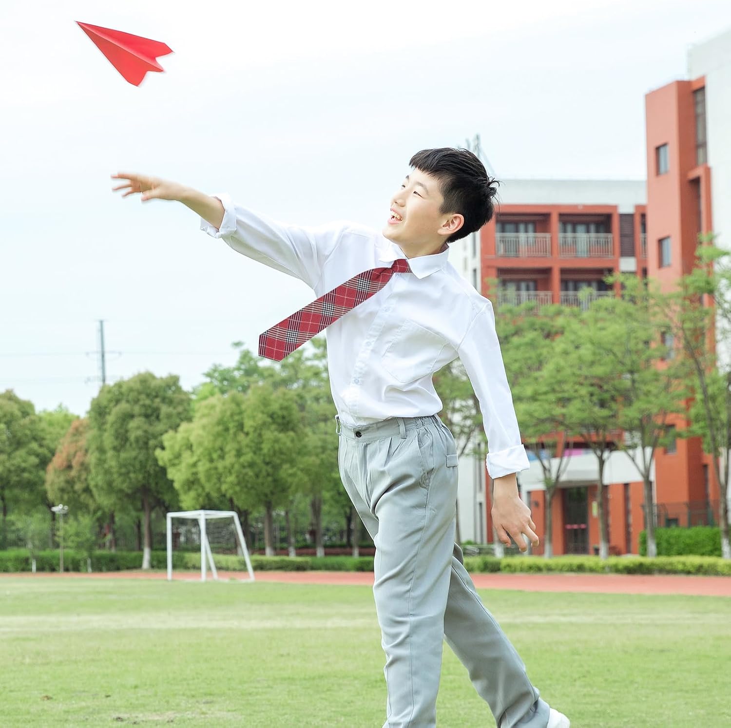 5pcs Boy's Necktie Pre-tied Adjustable Neck Strap Tie for Wedding Graduation School Cosplay Uniforms