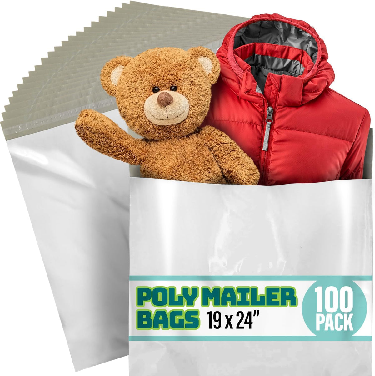 Poly Mailers 19x24 Inch - 100 Pack - Large Shipping Bags for Clothing & Packages, Strong Adhesive Sealing Mailing