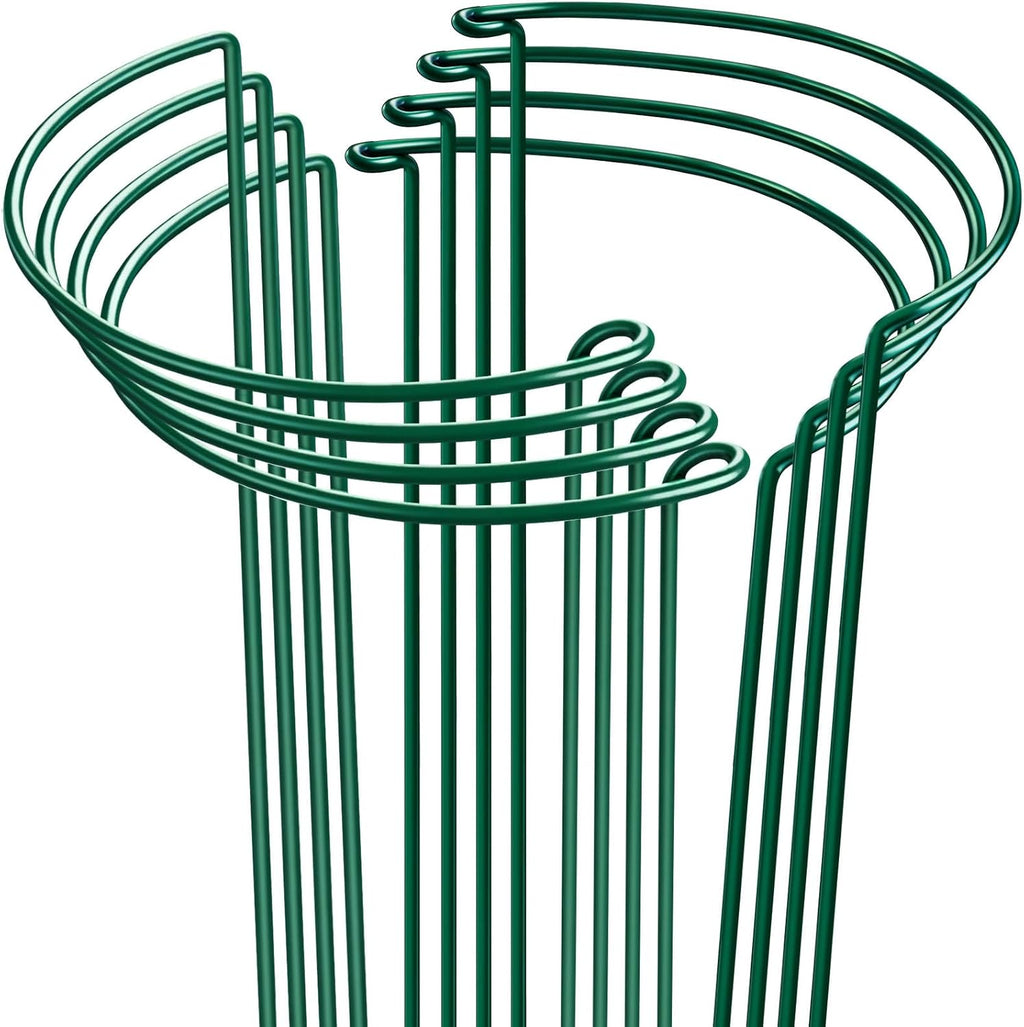 8 Pack Plant Support Stakes, Half Round Metal Garden Plant Stake Indoor Peony Cages and Supports, Green Plant Support