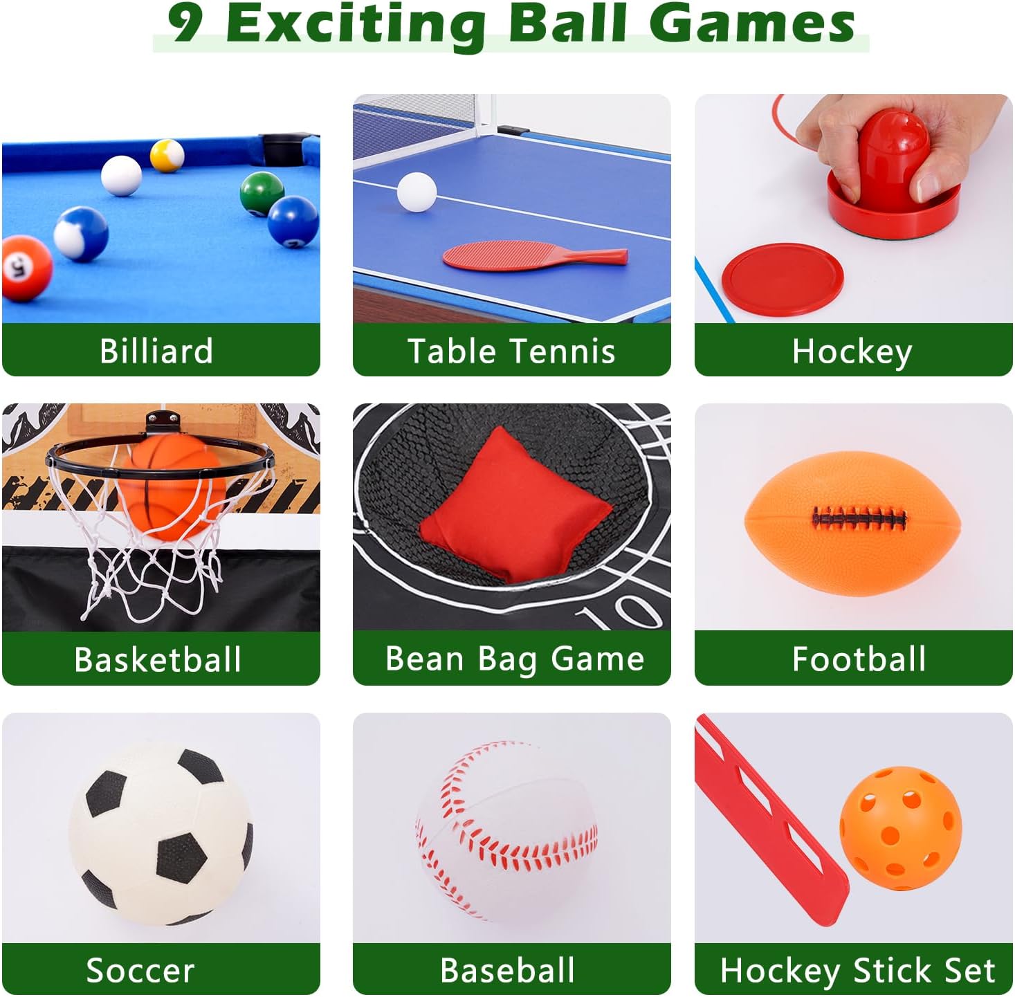 9-in-1 Multi Game Table, Combo Game Table Set | Space-Saving Sports Table w/Basketball, Billiards, Hockey, Ping Pong