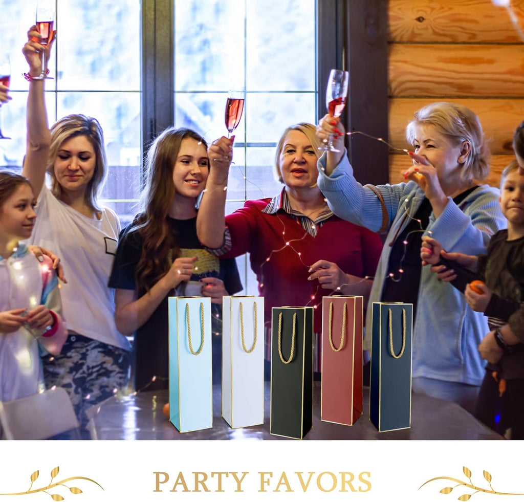 50 Pack Wine Bottle Gift Bags Paper with Handles, Retro Colors