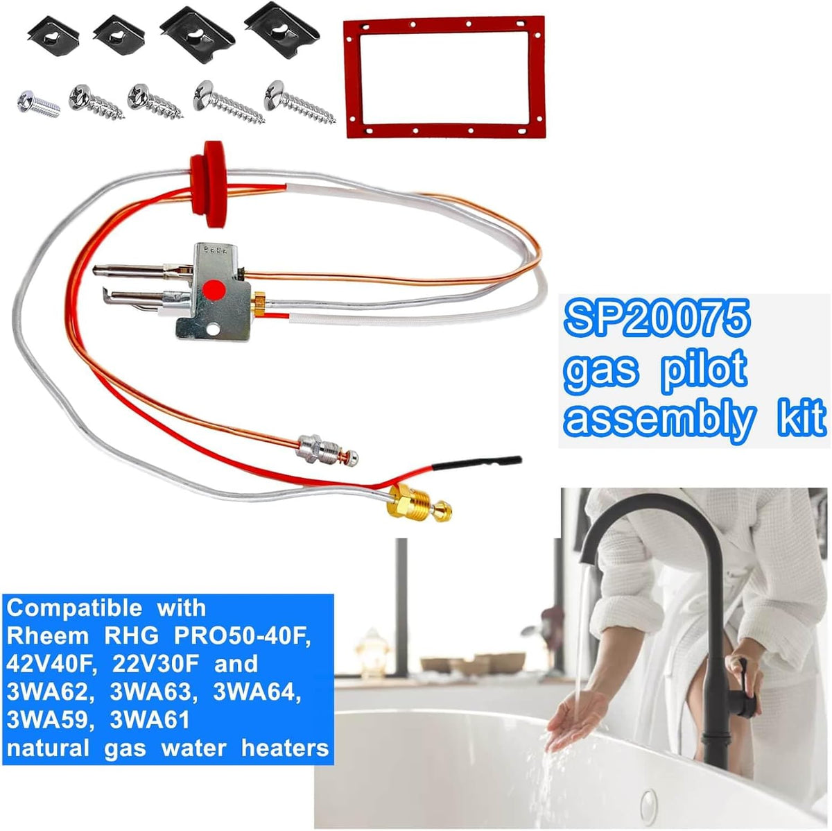 Upgrade Pilot and Igniter Assembly Replacement Kit SP20075,for Natural Gas Water Heater, Compatible with Rheem, PROTECH, GE,Richmond Water Heater Parts,Water Heater Pilot Assembly for Natural Gas