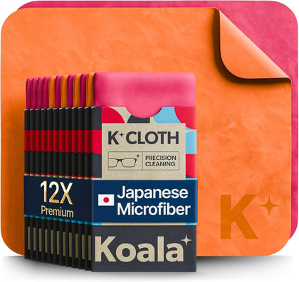 Koala Lens Cleaning Cloth | Japanese Microfiber | Pink Orange (Pack of 12) | Glasses Cleaning Cloths | Eyeglass Lens